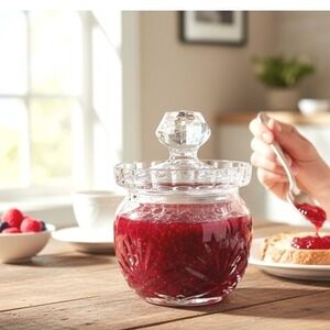 ROGASKA Crystal Jam Jar Honey Pot w/ Lid Starburst Glass Condiment Pot Clear